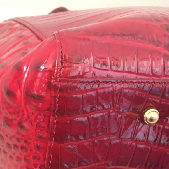 Brahmin Red Med Asher Melborne Croc Shoulder Bag Purse Tote Zip Top Cell Pocket - Picture 8 of 17